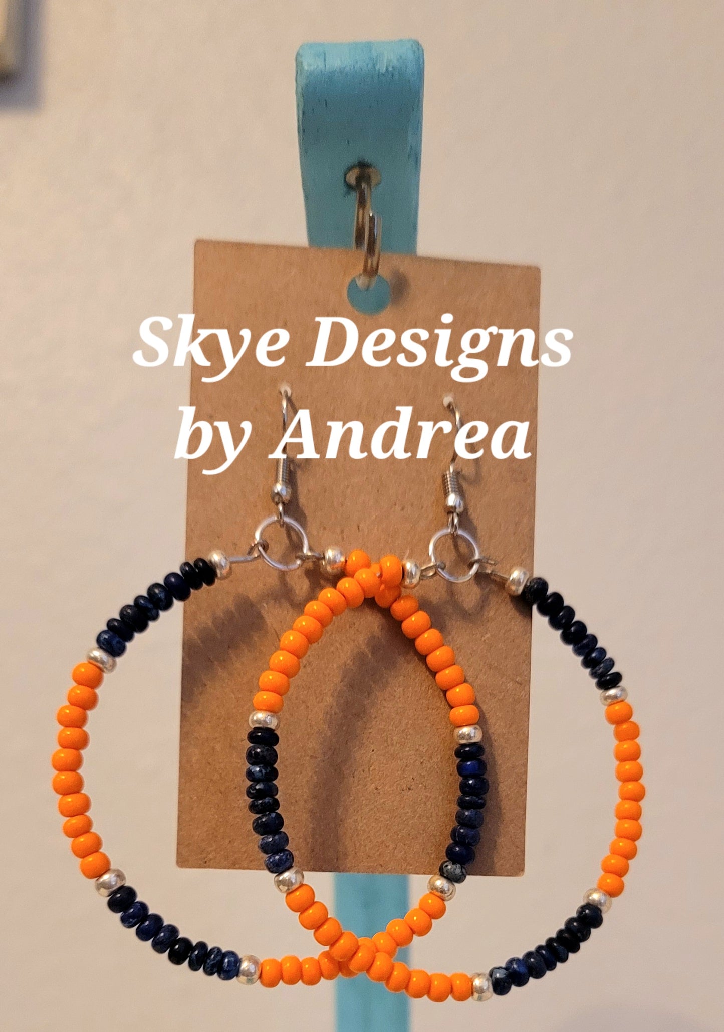 Blue and orange beaded Earrings 4