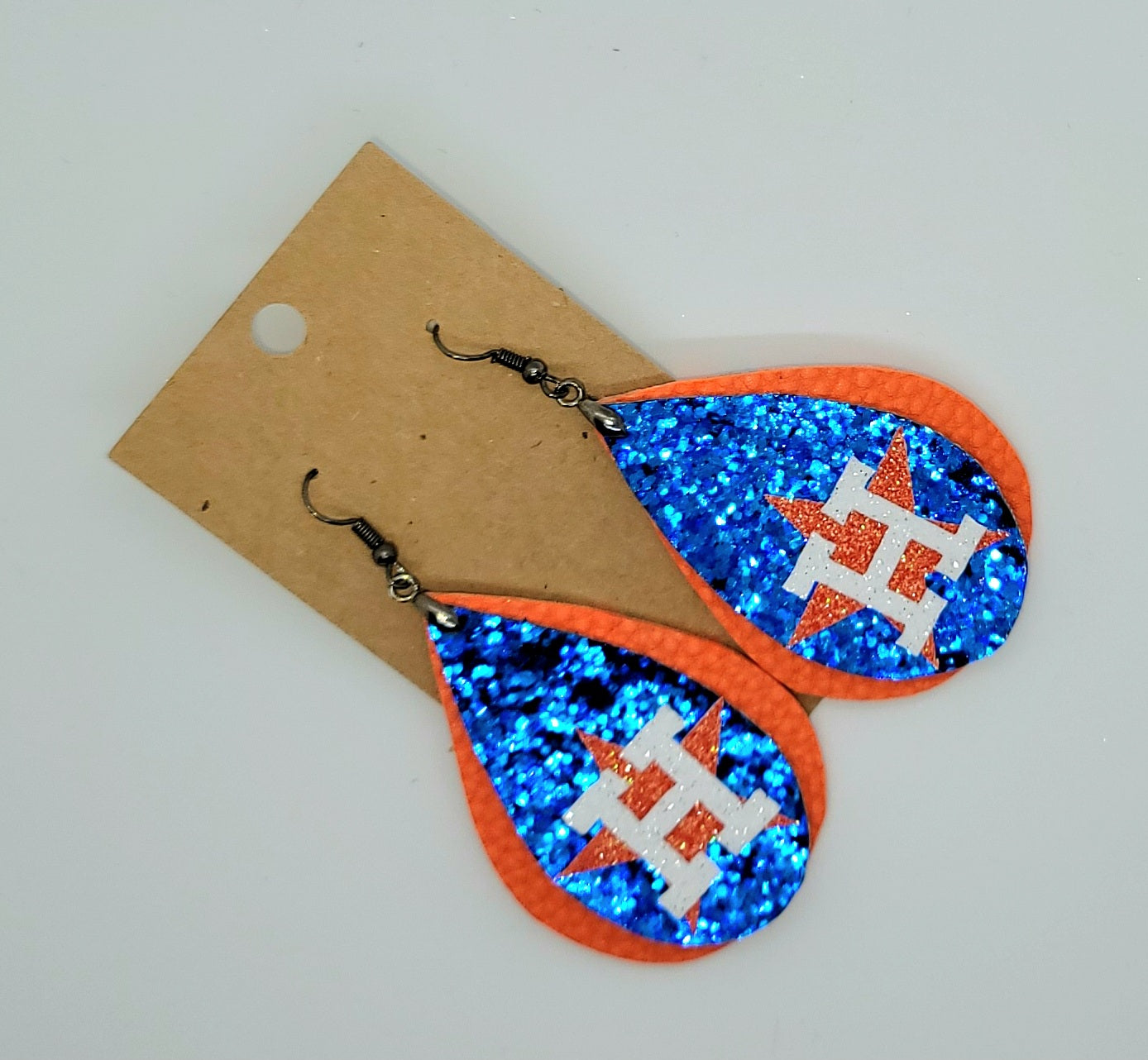 Blue and orange faux leather Earrings 2