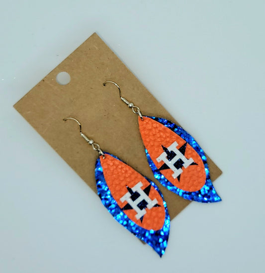 Blue and orange faux leather Earrings 4